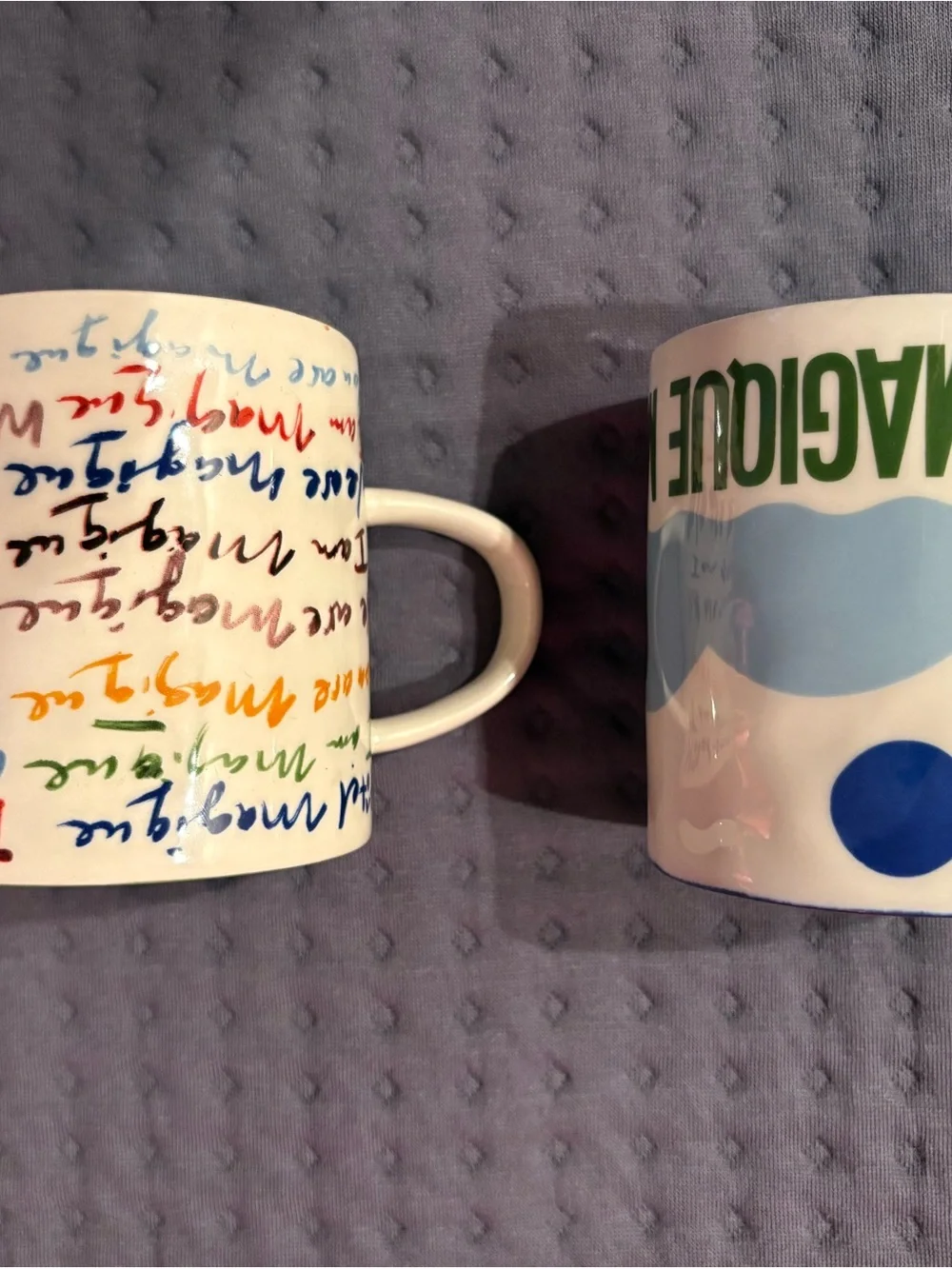 Anthropologie Multicolor Script & Graphic Ceramic Mug Set - collectible